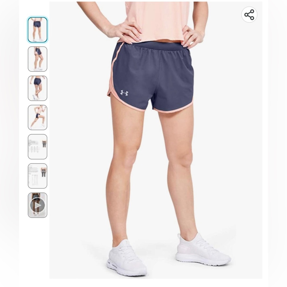 💜NWT Under Armour Women’s Fly By 2.0 Running Shorts - Blue Ink/Peach Frost